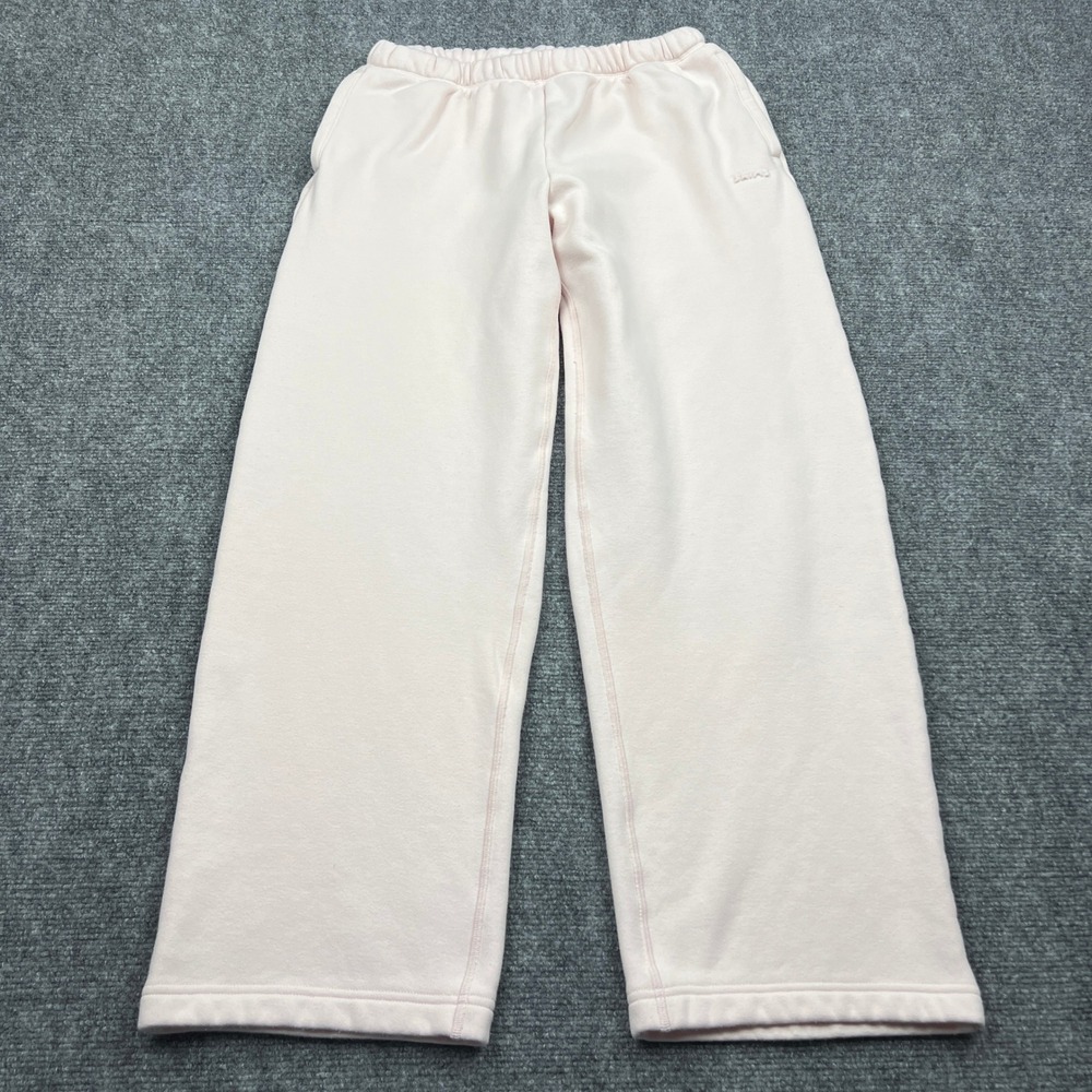 SKIMS Sweatpants Womens Medium Pale Pink Wide Leg Cotton Fleece Logo Lounge Pant